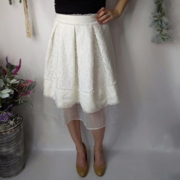 Wyatt Dresses & Skirts - WYATT COLLECTION white lace midi skirt pleat 403